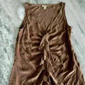 J.Crew Solid Gray Silk Ruffle Front V-Neck Sleeveless Blouse